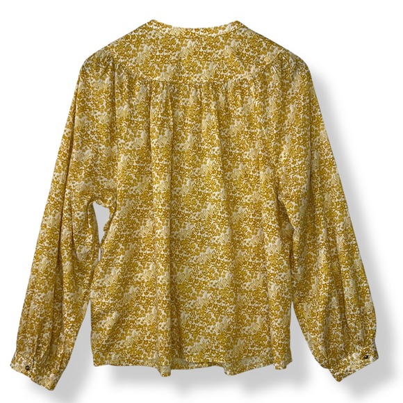 Garnet Hill 16 Blouse Yellow Floral 100% Organic Cotton Button Up Cottagecore - Picture 2 of 13